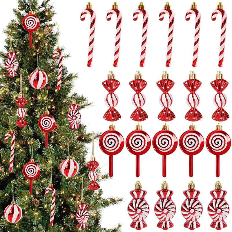 6pcs Christmas Lollipop Candy Cane Pendant Xmas Tree Hanging Ball Ornaments Christmas Decorations for Home 2024 New Year Gift