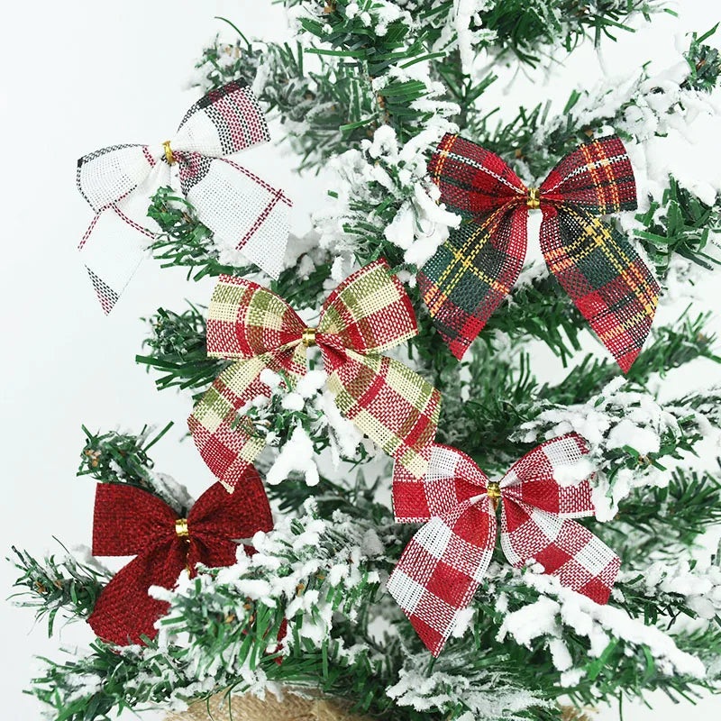 10/20pcs Christmas Gold Dust Bows Christmas Tree Printed Bow Ornaments Christmas Glitter Ribbon Bow Christmas Tree Decorations