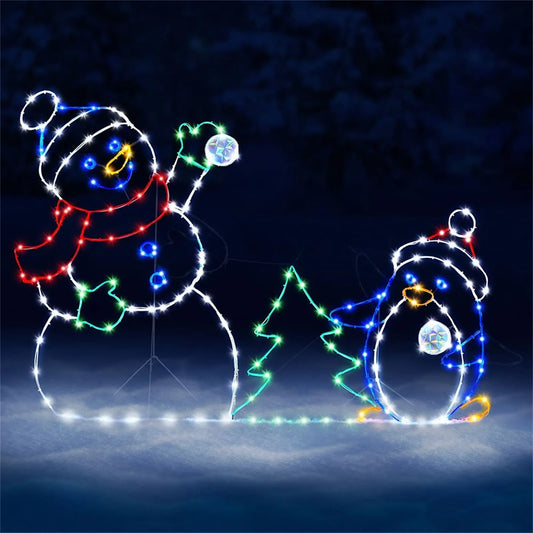 Fun Animated Snowball Fight Active Light String Frame Decor Holiday Party Christmas Outdoor Garden Snow Glowing Decorative Sign